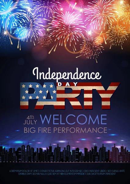 Independence day party poster with holiday firework — Stock Vector