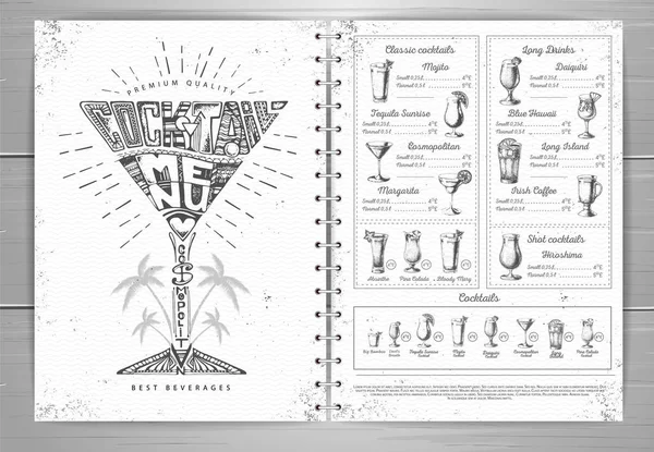 Design de menu cocktail typographie vintage — Image vectorielle
