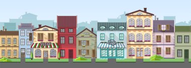 Düz stil modern simgesi tasarım pizza kafe Binası. 