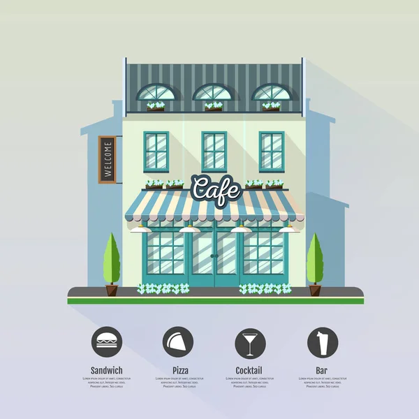 Современный иконный дизайн здания кафе в плоском стиле. Ретро дизайн старого города — стоковый вектор