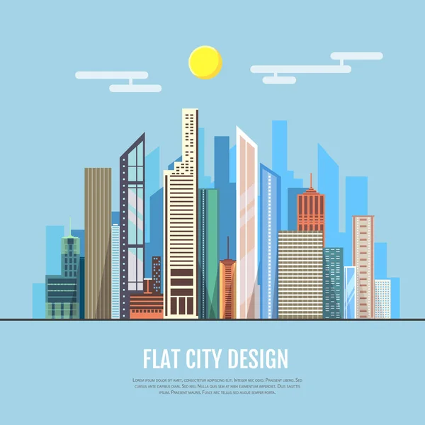 Diseño moderno de estilo plano del paisaje urbano de la ciudad. Conjunto de iconos de vector — Vector de stock