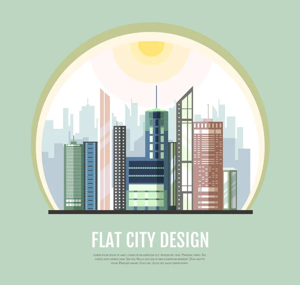 Diseño moderno de estilo plano del paisaje urbano de la ciudad. Conjunto de iconos de vector — Vector de stock