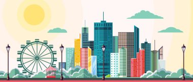 Kentsel şehir manzarası düz stil modern tasarımlı. 