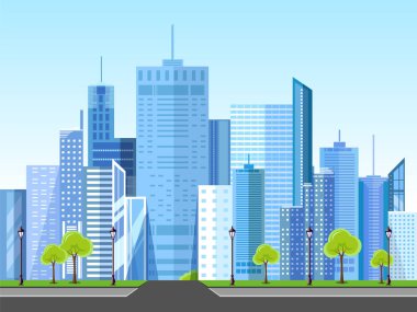 Kentsel şehir manzarası düz stil modern tasarımlı. 