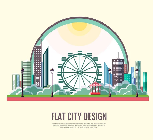 Diseño moderno de estilo plano del paisaje urbano de la ciudad. Conjunto de iconos de vector — Vector de stock