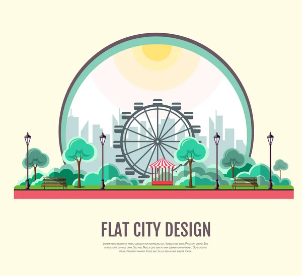 Diseño moderno de estilo plano del paisaje del parque público en la ciudad — Vector de stock