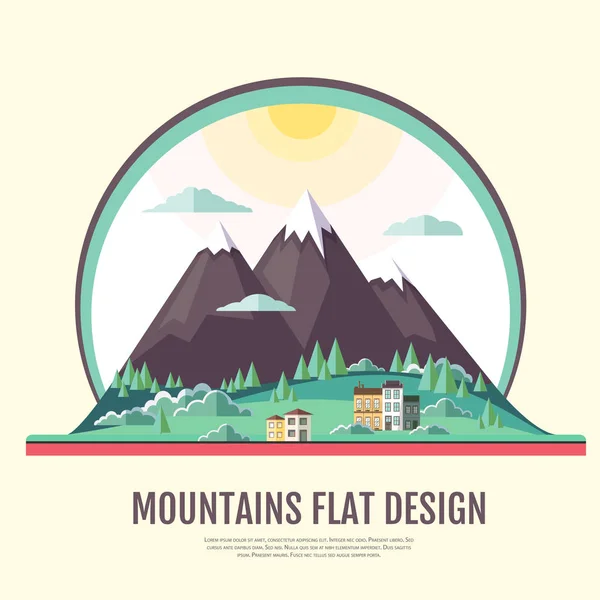 Diseño de estilo plano de paisaje de montañas de campo . — Vector de stock