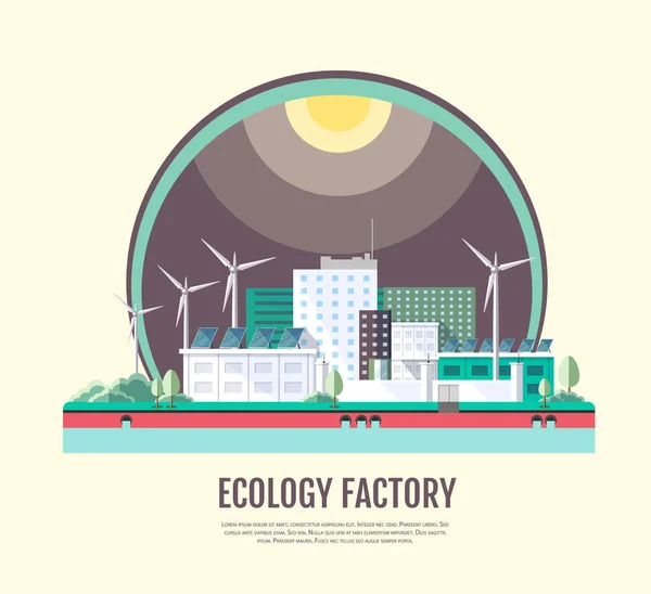 Diseño moderno de estilo plano del paisaje de la fábrica de ecología — Archivo Imágenes Vectoriales