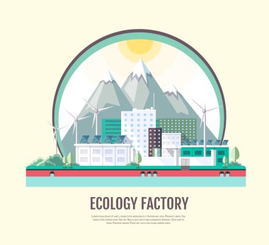 Ekoloji fabrikası peyzaj düz stil modern tasarım
