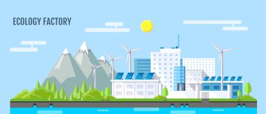 Ekoloji fabrikası peyzaj düz stil modern tasarım