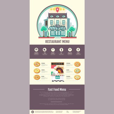 Düz stil pizzacı café tasarımı. Web sitesi tasarımı. Pizza menü
