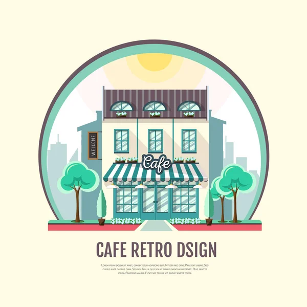 Design de ícone de estilo plano de edifício de café. Retro projeto da cidade velha —  Vetores de Stock