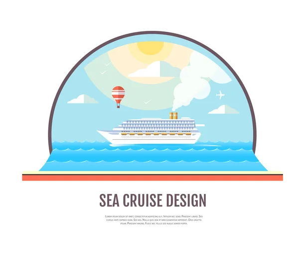 Diseño de estilo plano de crucero en el océano — Archivo Imágenes Vectoriales