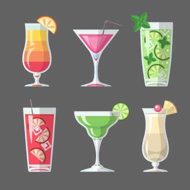 Düz stil kokteyl menü tasarımı