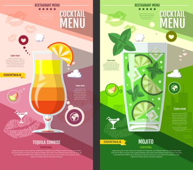 Düz stil kokteyl menü tasarımı