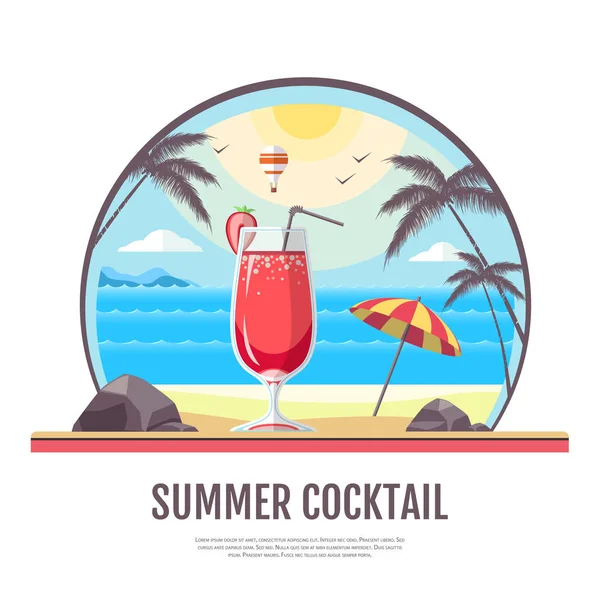 Design de style plat de paysage de plage d'été avec cocktail — Image vectorielle