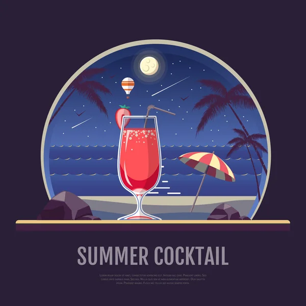 Design de style plat de paysage de plage d'été avec cocktail — Image vectorielle