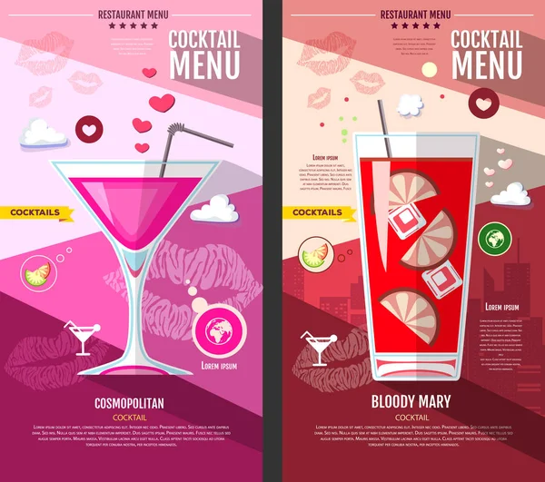 Design de menu cocktail de style plat — Image vectorielle