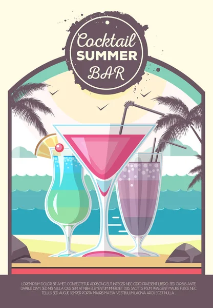 Flaches Design der Cocktail-Sommerbar. Cocktailkarte — Stockvektor