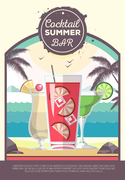 Плоский дизайн коктейльного летнего бара. Коктейльное меню — стоковый вектор