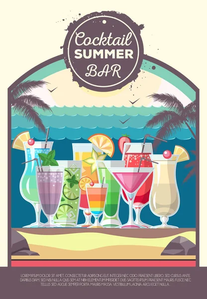 Diseño de estilo plano de cóctel bar de verano. Menú de cócteles — Archivo Imágenes Vectoriales