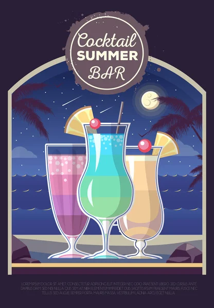 Flaches Design der Cocktail-Sommerbar. Cocktailkarte — Stockvektor