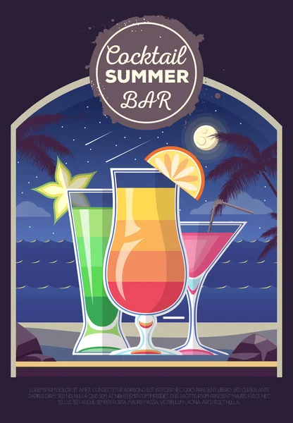 Vlakke stijl ontwerp van zomer cocktail bar. Cocktailkaart — Stockvector