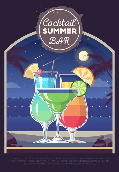 Design de estilo plano de bar de verão cocktail. Menu Cocktail —  Vetores de Stock