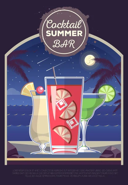 Плоский дизайн коктейльного летнего бара. Коктейльное меню — стоковый вектор