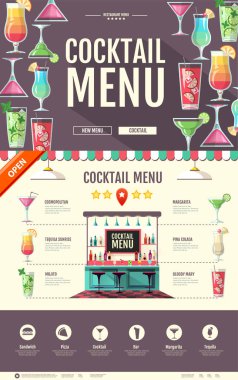 Düz stil tasarım kokteyl. Web sitesi tasarımı. Kokteyl menü