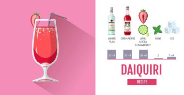Düz stil kokteyl menü tasarımı. Kokteyl ROM ve limonlu kokteyl tarifi