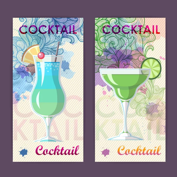 Conception de cocktail plat sur fond d'aquarelle décorative artistique — Image vectorielle