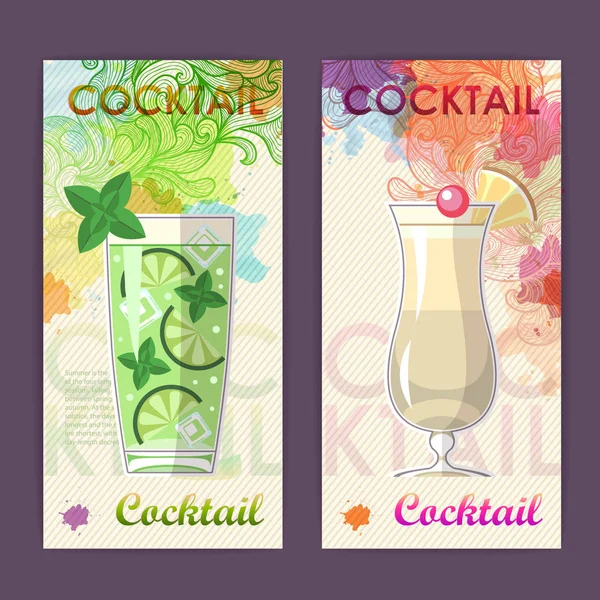 Conception de cocktail plat sur fond d'aquarelle décorative artistique — Image vectorielle