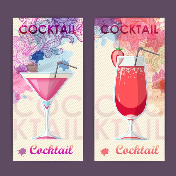 Plat cocktail ontwerp op artistieke decoratieve aquarel achtergrond — Stockvector