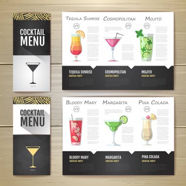 Kokteyl menü konsept tasarımı düz. Kurumsal kimlik. Belge temlate