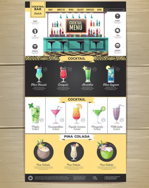 Düz kokteyl menü kavramı Web sitesi tasarımı. Kurumsal kimlik.