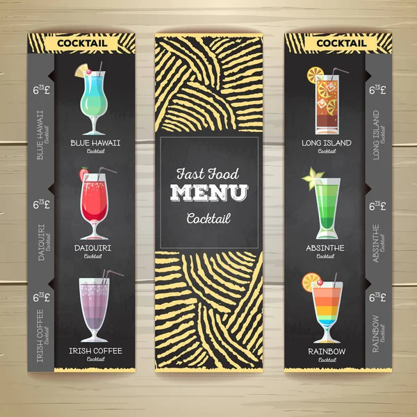 Plochá koktejlové menu desing s křídou kreslení pozadí. Šablona dokumentu — Stockový vektor