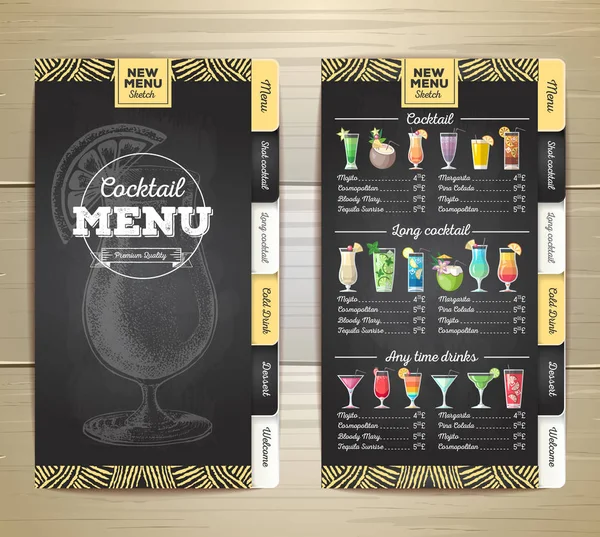 Vintage kapur menggambar desain menu koktail datar. Identitas perusahaan - Stok Vektor