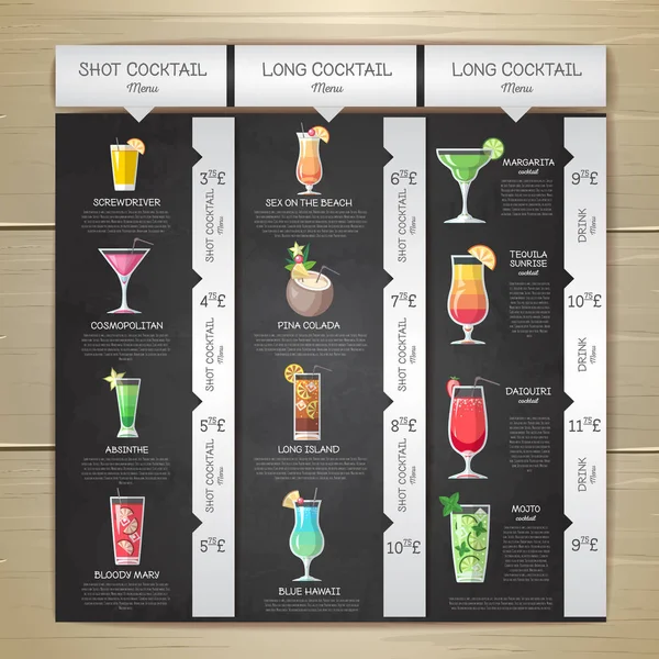 Desenho de giz design de menu cocktail plana. Identidade corporativa —  Vetores de Stock