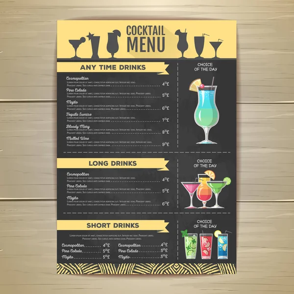 Conception de menu cocktail plat. Modèle de document — Image vectorielle