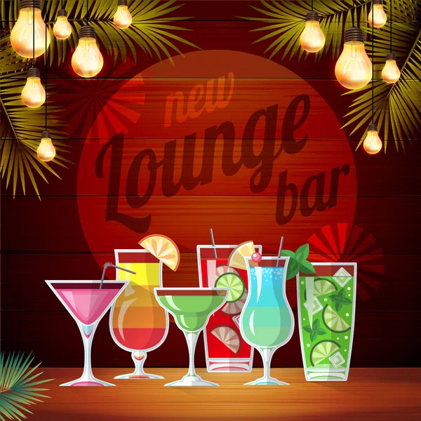 Affiche vintage. Un lounge club. Menu cocktail plat — Image vectorielle