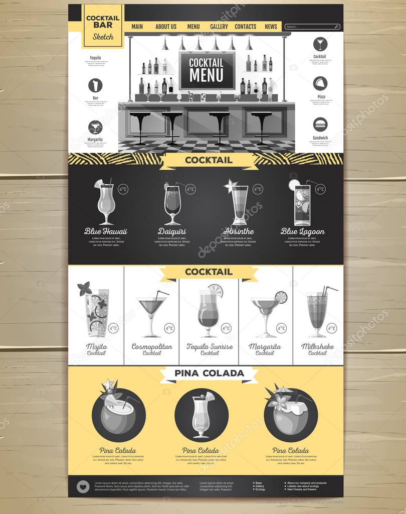 Flat cocktail menu concept Web site design. Corporate identity.