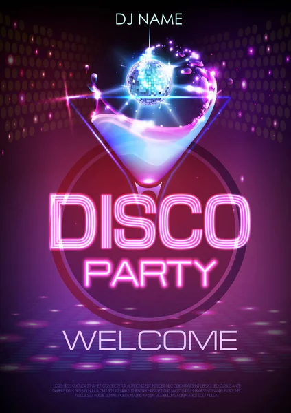 Neon Disco koktél party poszter. — Stock Vector