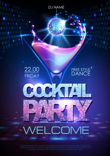 Neon Disco cocktailparty poster. — Stockvector