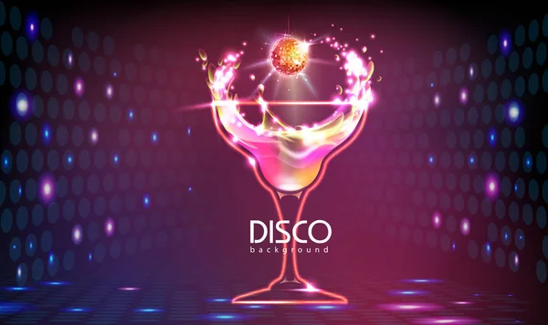 Neon Disco koktajl party tło — Wektor stockowy