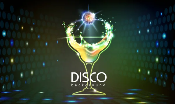 Latar belakang pesta koktail Neon Disco - Stok Vektor