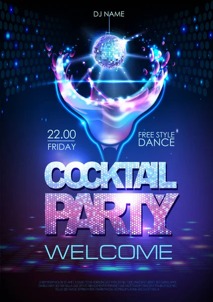 Neon Disco cocktail party poster. — Stock Vector