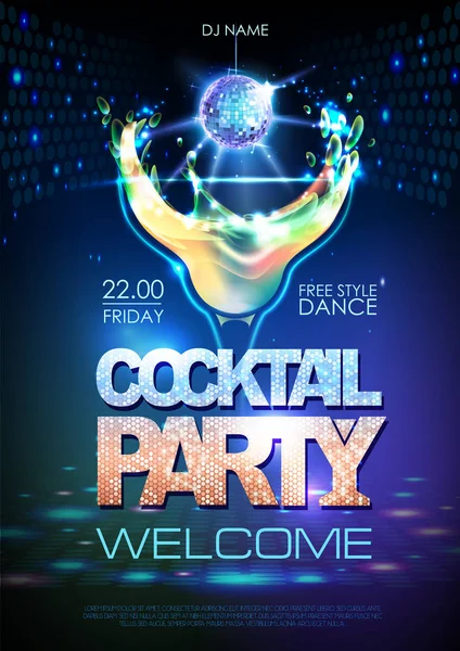 Neon Disco cocktailparty poster. — Stockvector