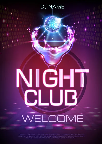 Neon Disco Cocktail Party Poster. — Stockvektor