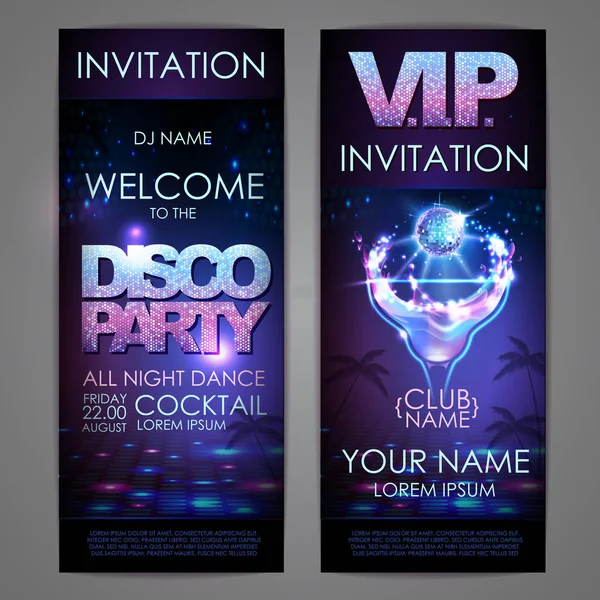 Set of disco background banners. Cocktail disco party poster — Stock Vector